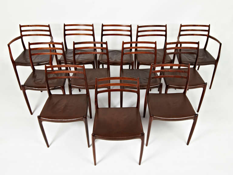 Danish Niels Otto Møller, 1962, Rosewood Carvers with Six Side Chairs