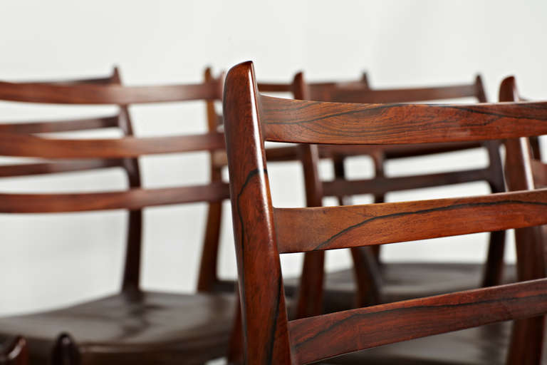 Mid-20th Century Niels Otto Møller, 1962, Rosewood Carvers with Six Side Chairs