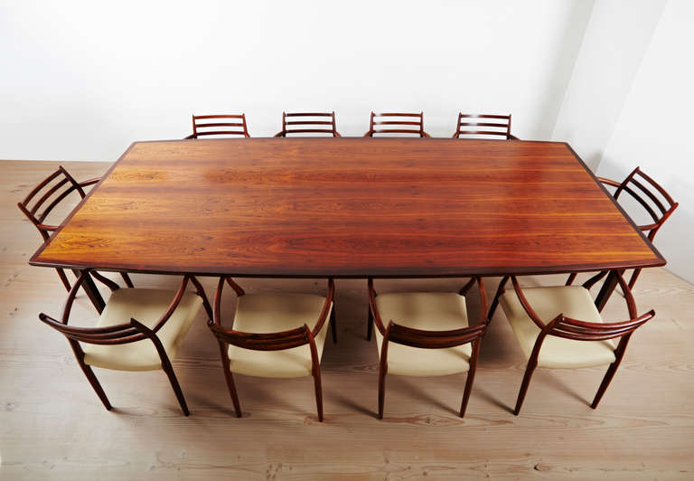 Scandinavian Modern Niels Otto Møller Rosewood Carvers with Vintage Dining Table