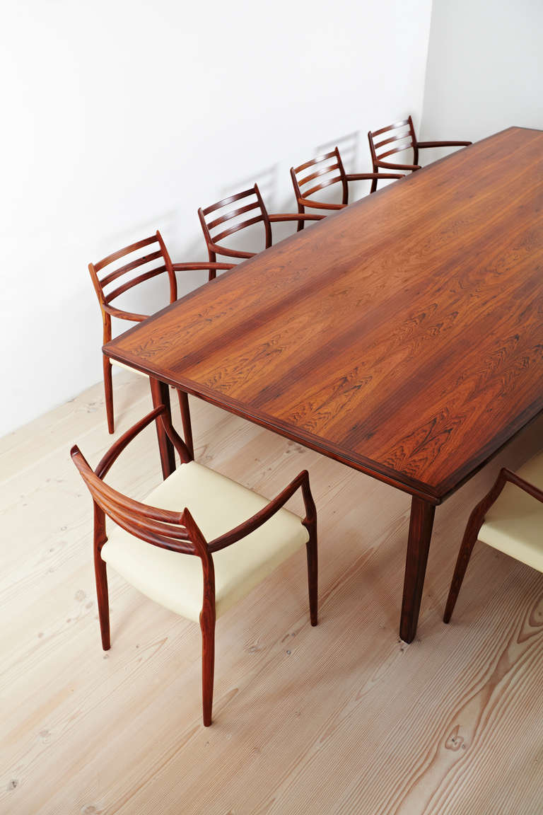 Contemporary Niels Otto Møller Rosewood Carvers with Vintage Dining Table