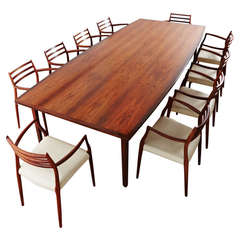 Niels Otto Møller Rosewood Carvers with Vintage Dining Table