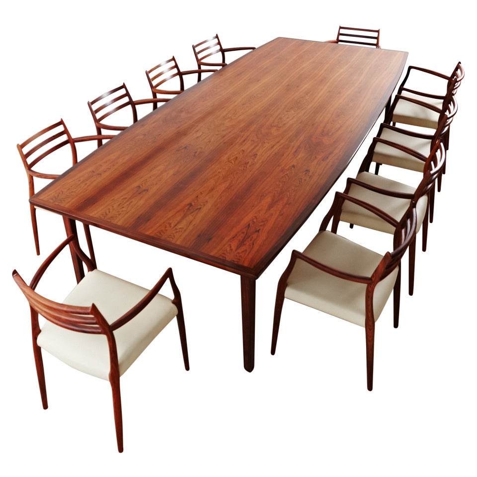 Niels Otto Møller Rosewood Carvers with Vintage Dining Table