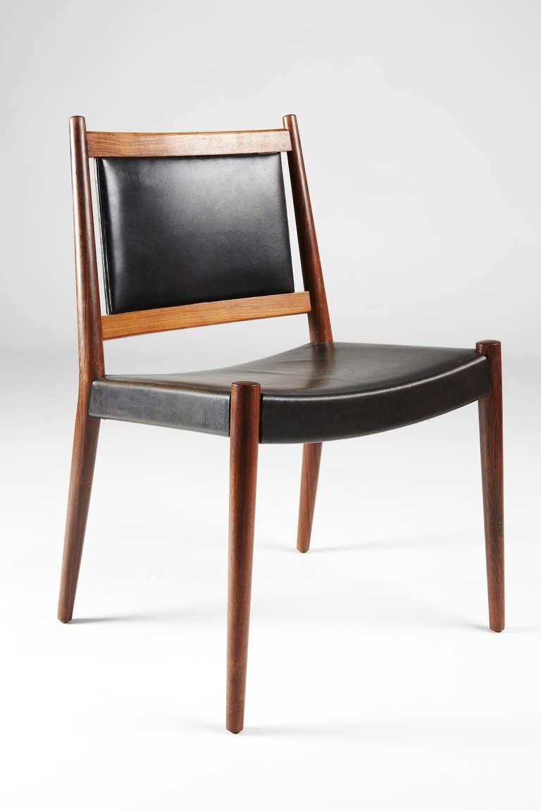 Steffan Larsen Rosewood and Black Leather Dining Chairs 2