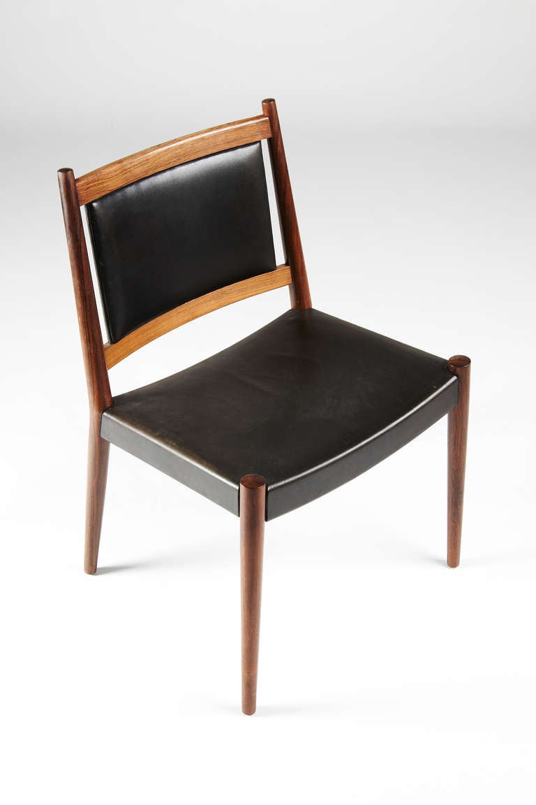 Steffan Larsen Rosewood and Black Leather Dining Chairs 4