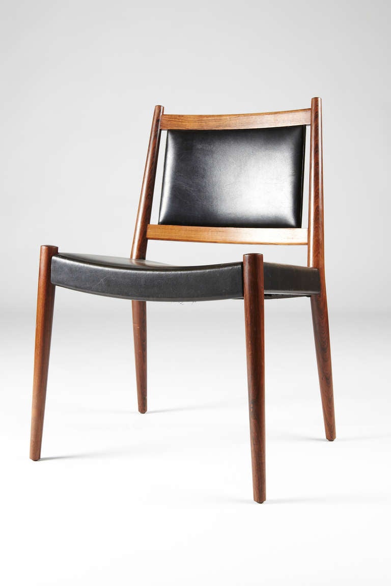 Mid-20th Century Steffan Larsen Rosewood and Black Leather Dining Chairs