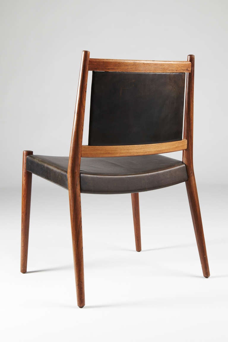 Steffan Larsen Rosewood and Black Leather Dining Chairs 1