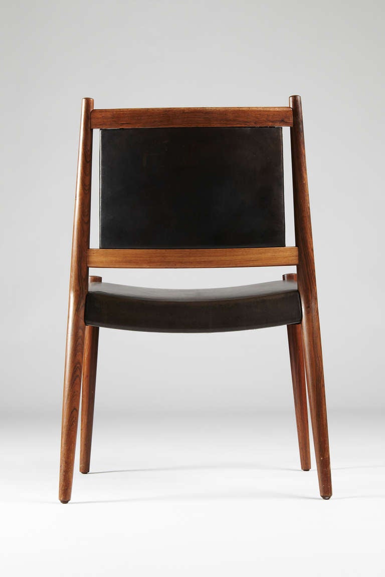 Steffan Larsen Rosewood and Black Leather Dining Chairs 3