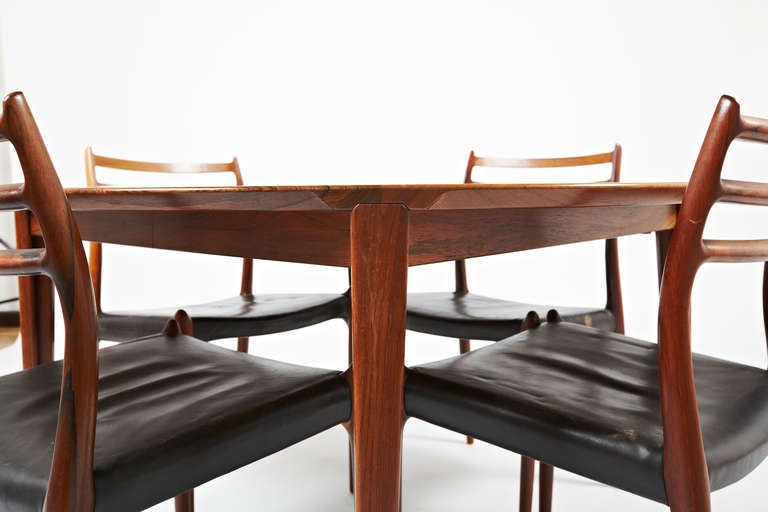 Niels Otto Møller Rosewood Dining Chairs with Rosengren Hansen Rosewood Table For Sale 1