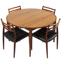 Chaises de salle à manger en bois de rose Niels Otto Møller et table en bois de rose Rosengren Hansen