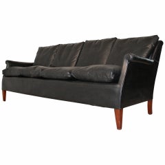 Used Frits Henningsen Four-Seat Black Leather Sofa, circa 1940