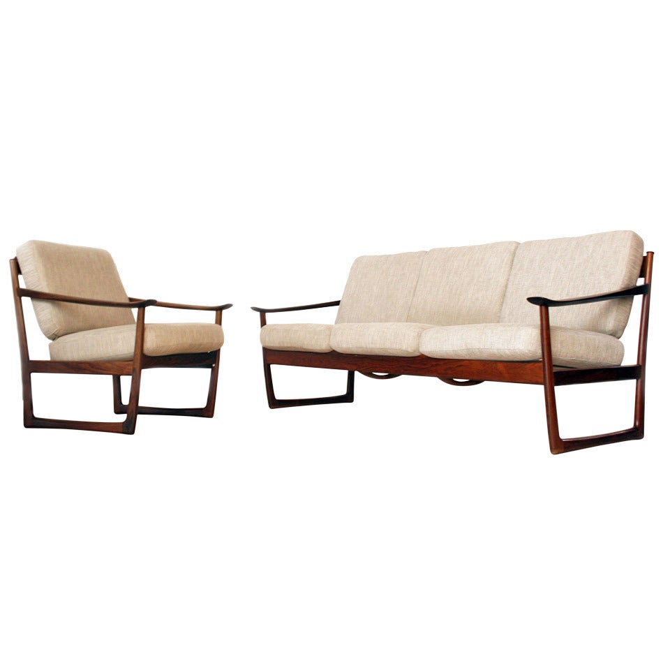 Hvidt and Mølgaard "Sled" Sofa and Armchair, circa 1950s For Sale