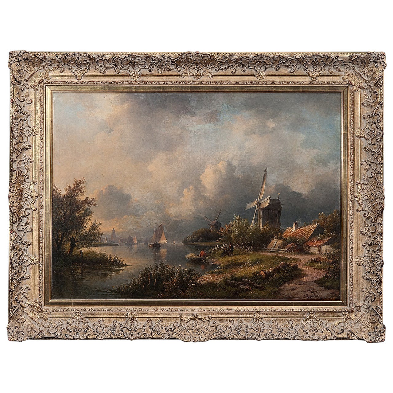 Painting of a Village by River For Sale