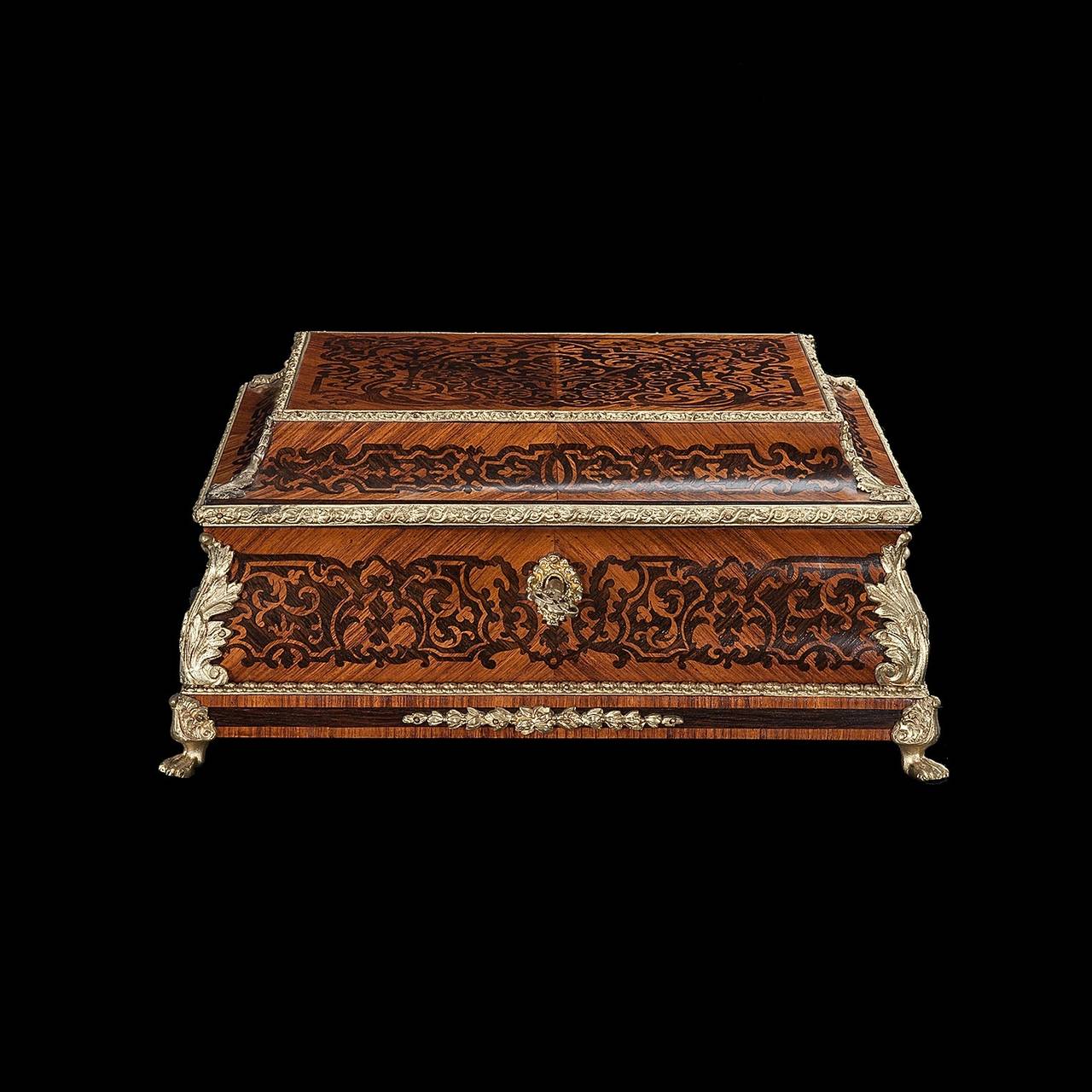 French Wooden Marquetry Jewelry Box For Sale