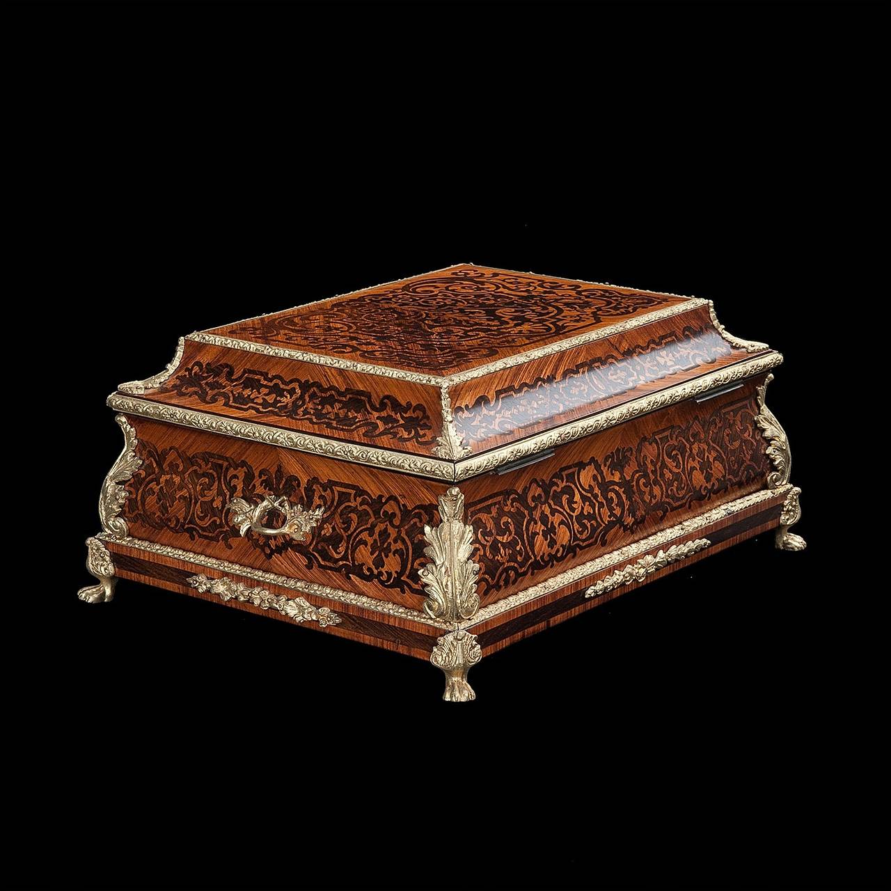 19th Century Wooden Marquetry Jewelry Box For Sale