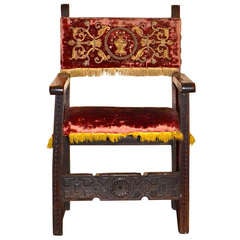 17th Century Spanish Arm Chair with Carved Stretcher