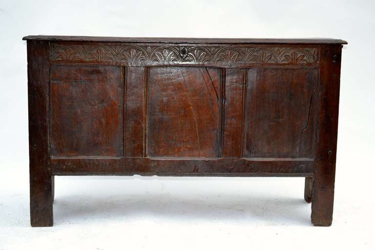 18th Century and Earlier 17th Century Tall English Oak Coffer For Sale