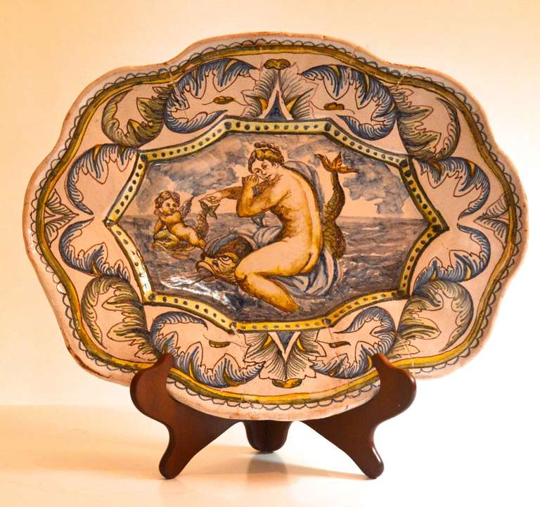 18th Century and Earlier Mid 18th Century French Faience Platter For Sale
