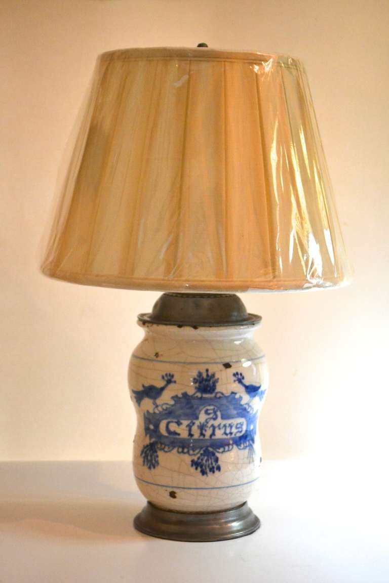Early 19th Century Blue Delft Jar Electrified