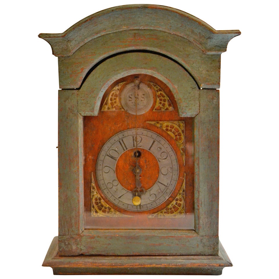 Small 18th Century Painted Swedish Wall Clock For Sale