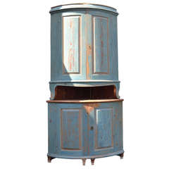 Early 19th Century Blue Standing Swedish Corner Cupboard