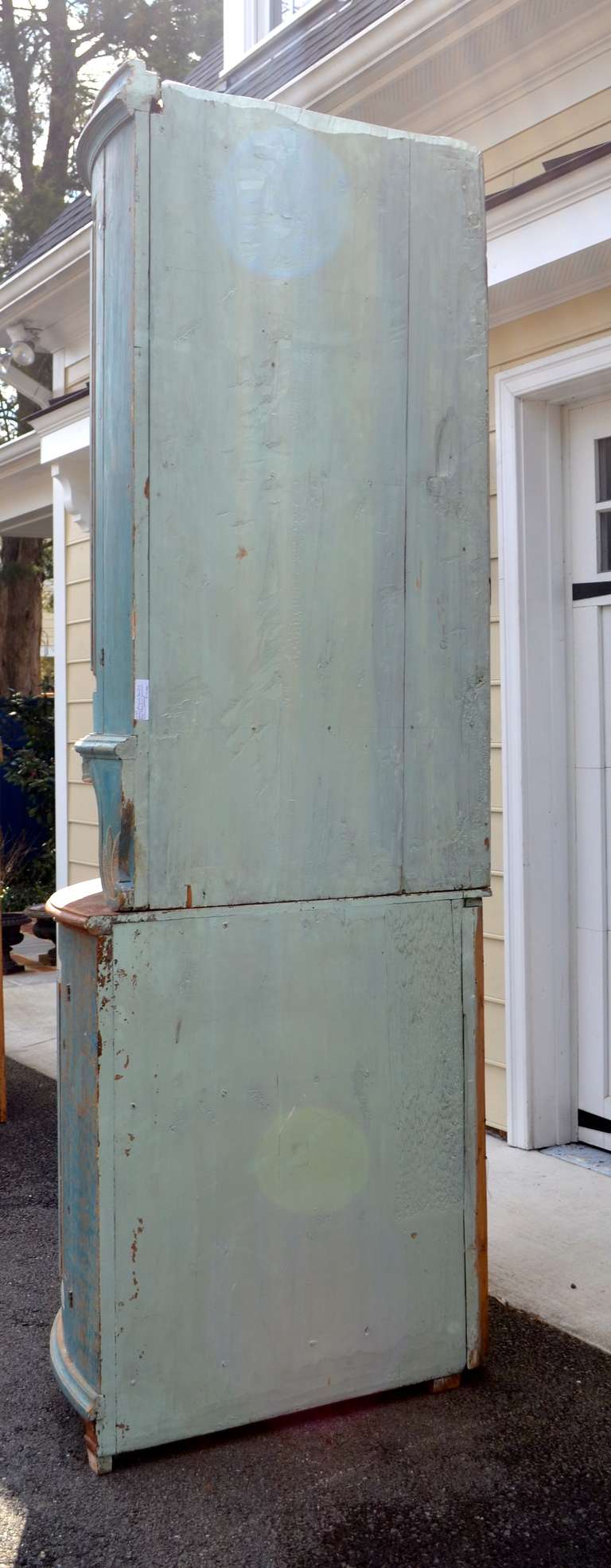 Early 19th Century Blue Standing Swedish Corner Cupboard