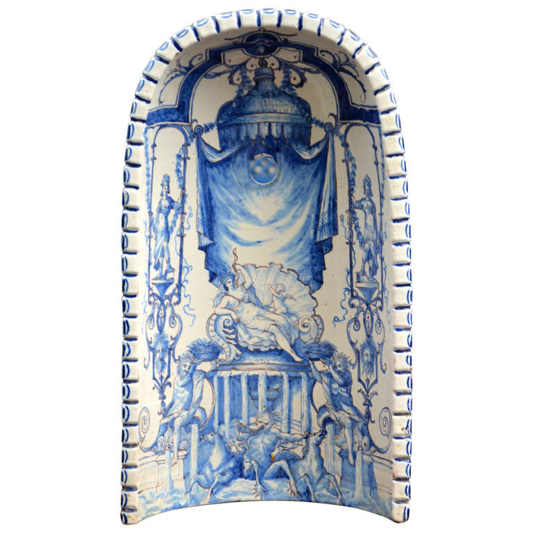 18th Century Blue and White Faience Niche Cover For Sale