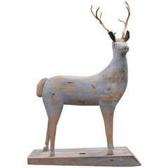 Early 19th Century Swedish Wooden Painted Stag on Platform