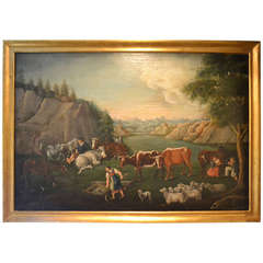 19th Century Oil on Canvas Pastoral Scene