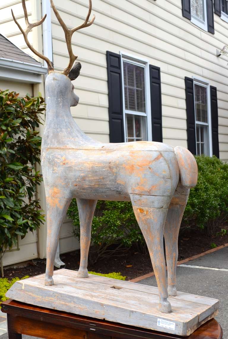 Early 19th Century Swedish Wooden Painted Stag on Platform For Sale 2