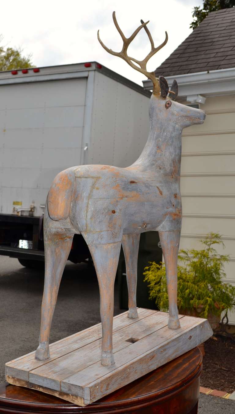 Early 19th Century Swedish Wooden Painted Stag on Platform For Sale 4