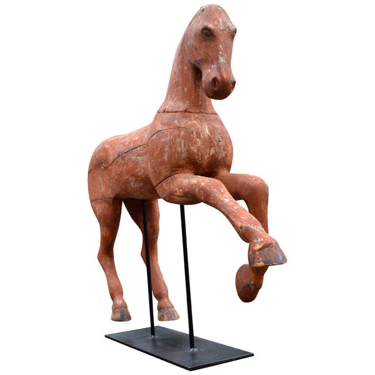 Early 19th Century Painted and Scraped Swedish Horse on Stand For Sale