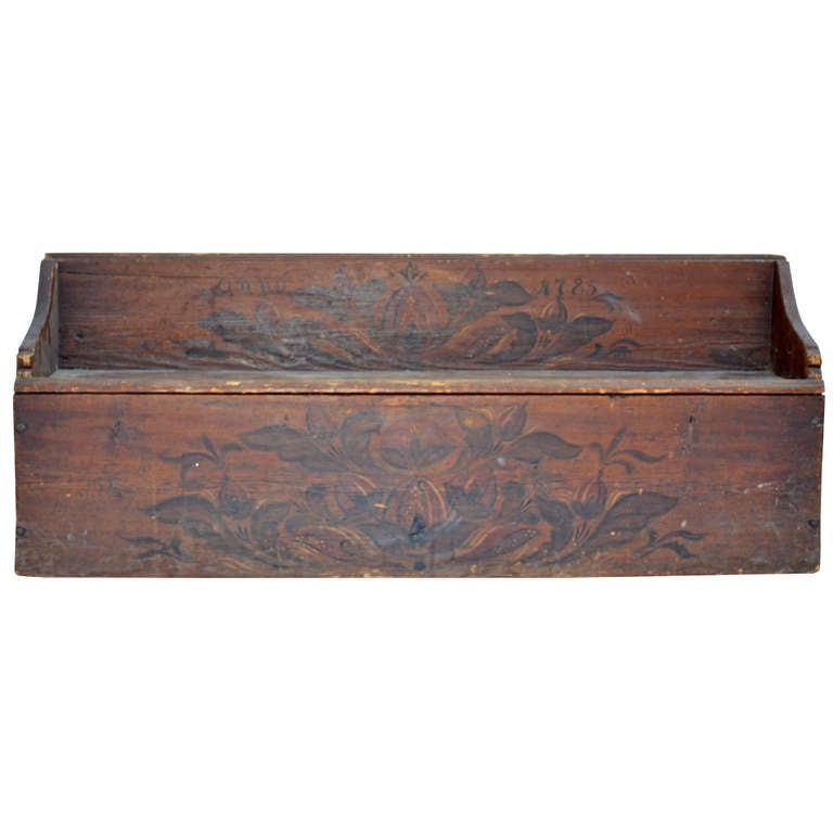 Small 18th Century Painted Swedish Painted Child
s Bench with Lift up Seat For Sale
