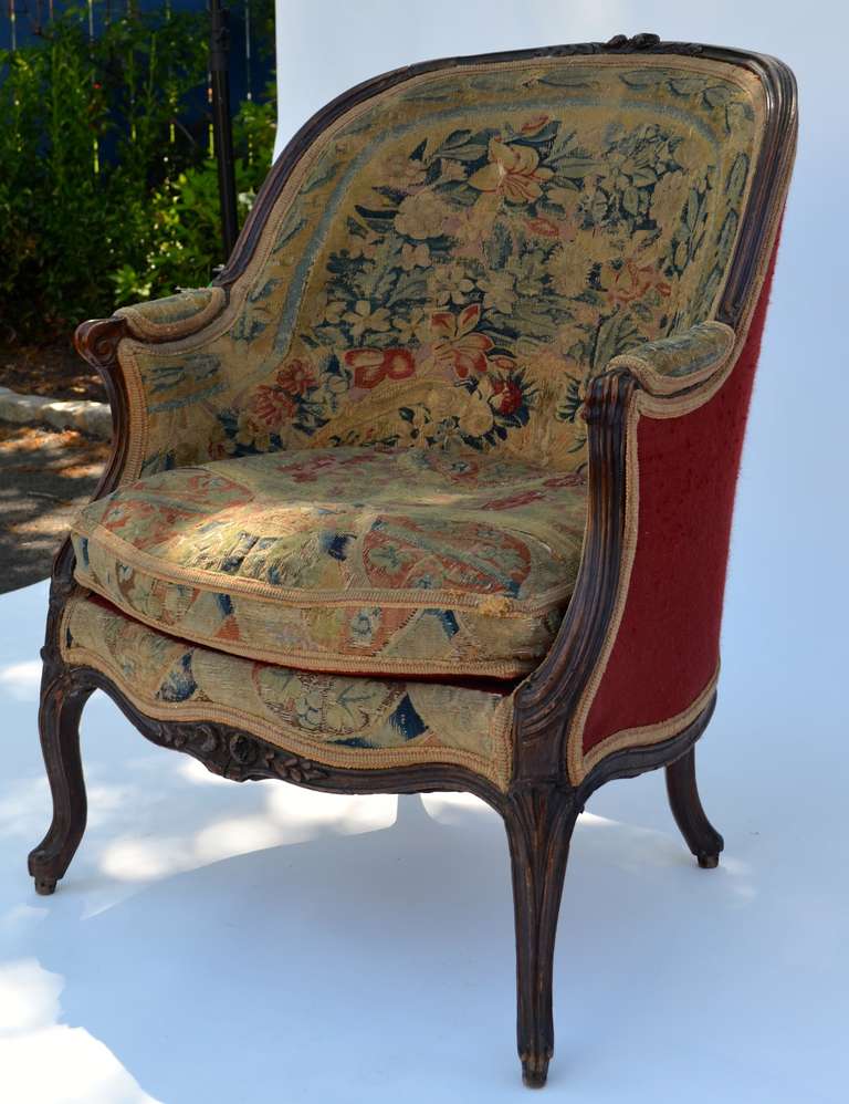 18th Century and Earlier Mid 18th Century Bergere with Flemish Tapestry For Sale