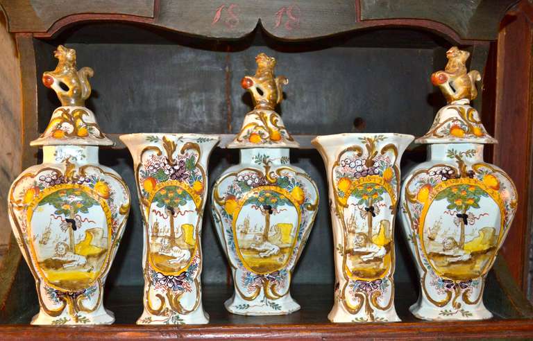 18th Century Polychrome Delft Garniture Set