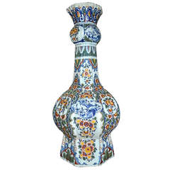 Very Large 19th Century Polychrome Shaped Delft Vase