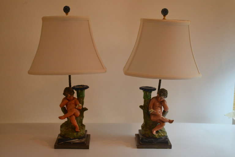 Pair of 19th Century Pratt Ware Figures Electrified/Lamped