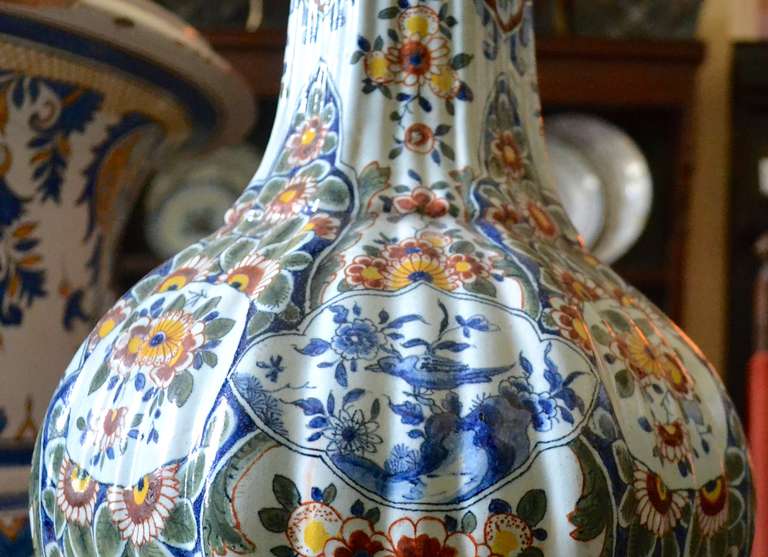 Very Large 19th Century Polychrome Shaped Delft Vase