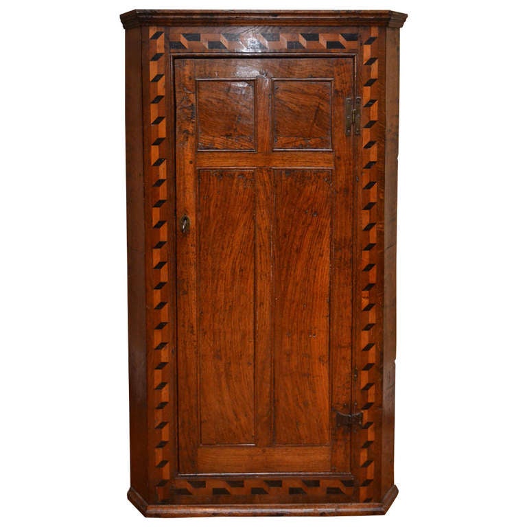 Late 18th Century Inlaid Hanging Corner Cabinet For Sale