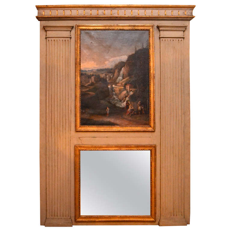 Large Early 19th Century French Painted Trumeau/Mirror For Sale