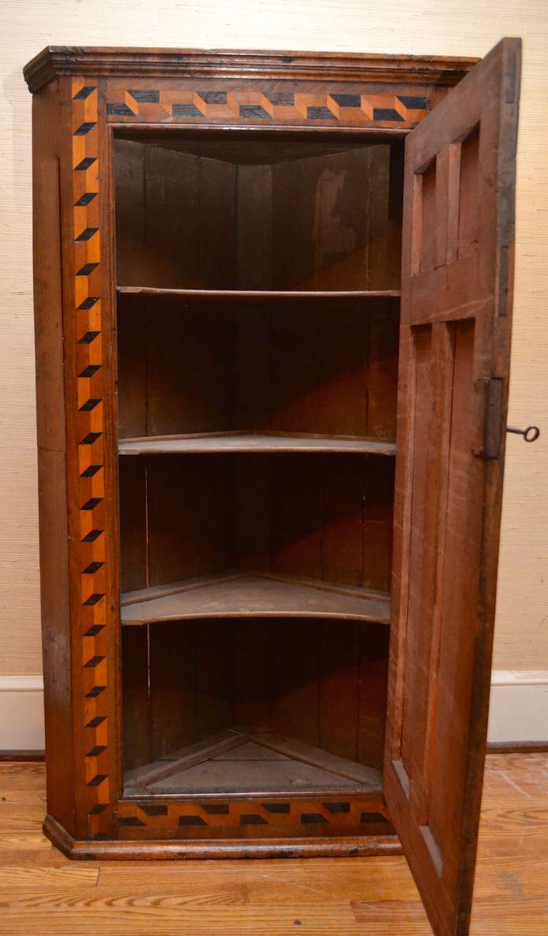 18th Century and Earlier Late 18th Century Inlaid Hanging Corner Cabinet For Sale