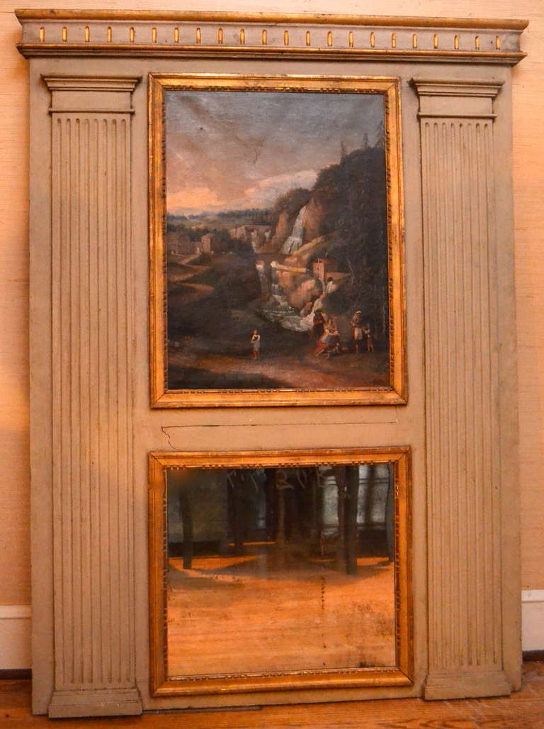 Large Early 19th Century French Painted Trumeau/Mirror with Pastoral scene