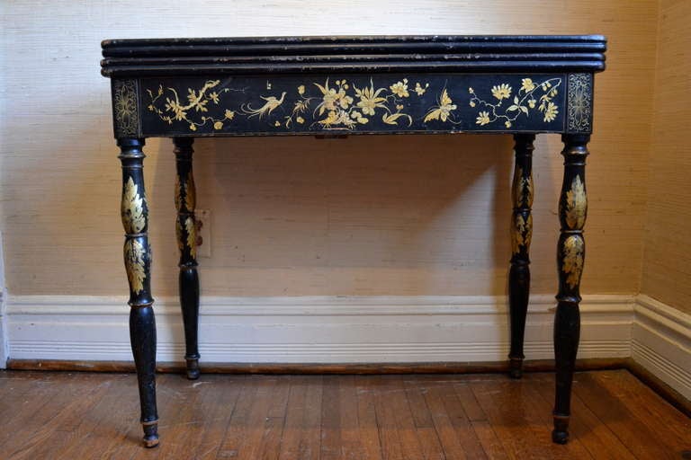 18th Century Lacquer Game Table with Turned Legs