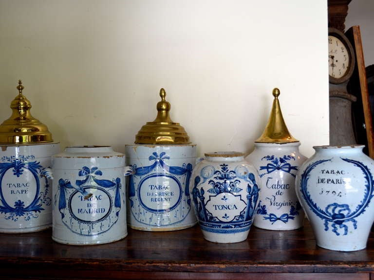 Dutch Beautiful Collection of 18th Century Delft Tobacco Jars For Sale