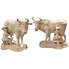 Pair of 18th Century Delft Cows