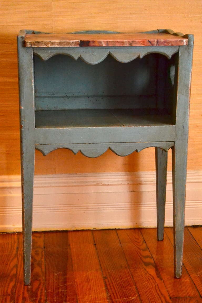 19th Century French Blue Potstand with Faux Marble Top