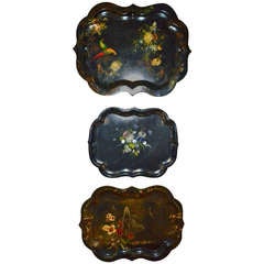 Collection of Early 19th Century English Decorated Papier Mache' Trays