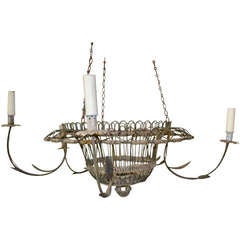 Antique Large French Wire Basket Chandelier