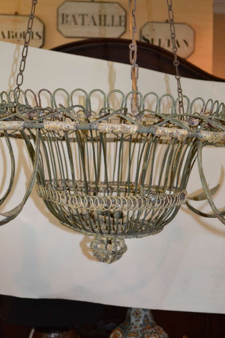 Large French Wire Basket Chandelier In Good Condition For Sale In Richmond, VA