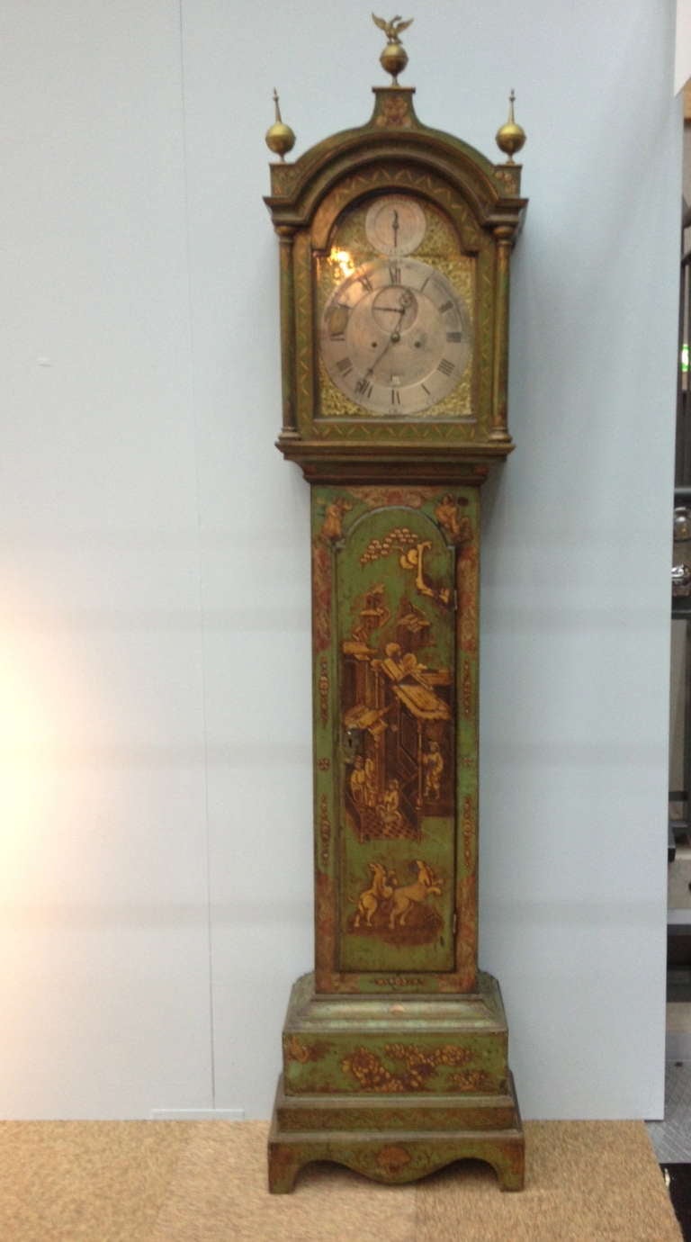 18th Century English Green Lacquer Grandfather Clock