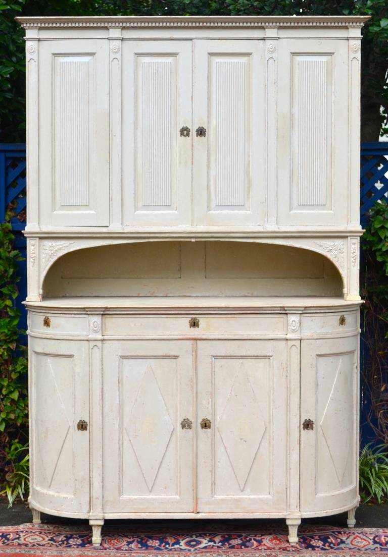 Early 19th Century Painted, Two Piece Paneled Gustavian Cabinet